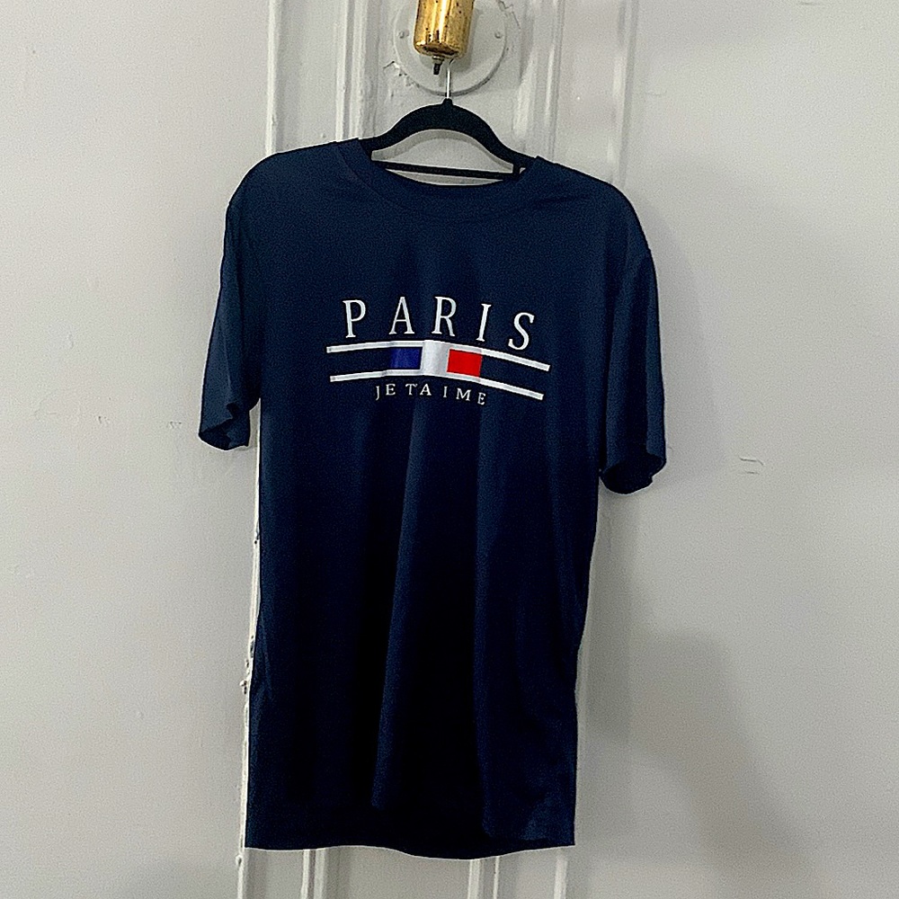 Brand New, Size medium, Paris navy blue short sleeve tee shirt